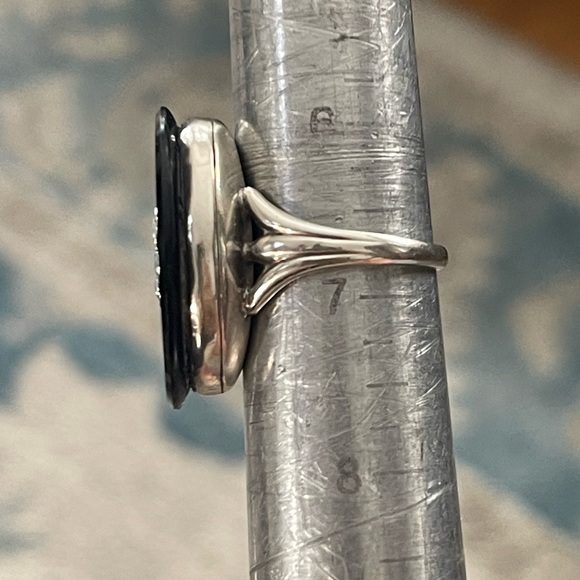 Antique Victorian style black onyx & pearl solid sterling silver size 6.75 ring - Picture 6 of 10